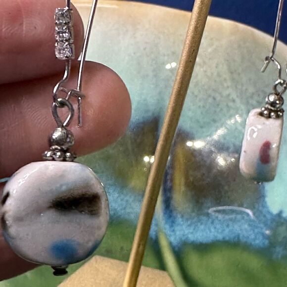 Handcrafted Dangle Art Glass Earrings - Picture 2 of 2